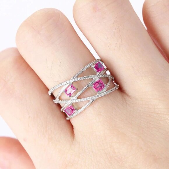 💍 Fashion Cross Multi Layer Romantic Gems Zircon Rings for Women EVGG1295 - Picture 1 of 3